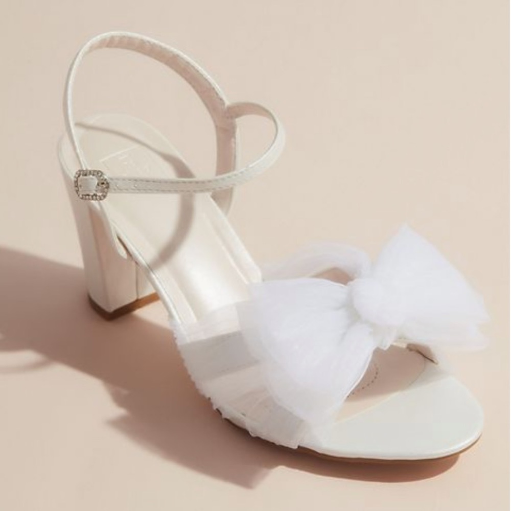 Pleated chiffon bow mid-heel sandals